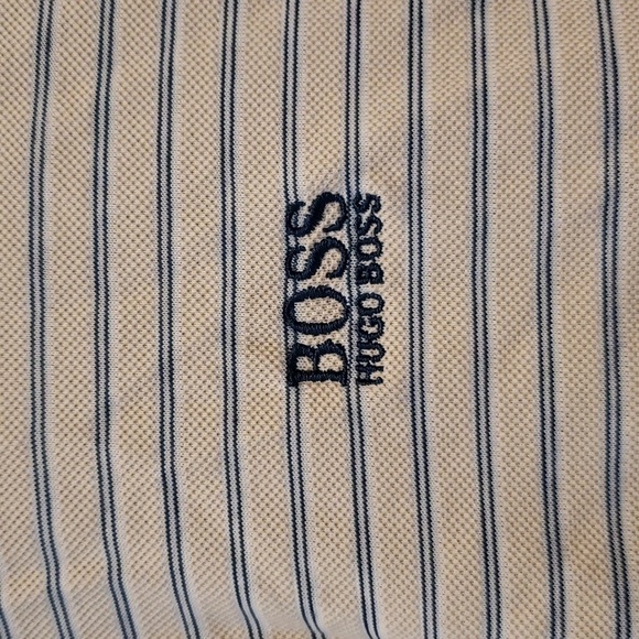 Boss Golf Shirt Men's Beige Blue stripes Size tag missing Polo shirt M - Picture 5 of 12